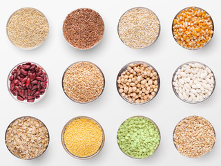 Collection of different groats isolated on white background