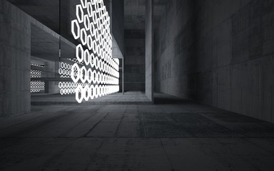 Empty dark abstract concrete room interior. Architectural background. Night view of the illuminated. 3D illustration and rendering