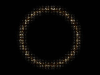 Gold shiny glitter round frame. Gold halftone effect circle pattern. Golden radial dots pop art background. Yellow brown dots on black Background. Random color gradient vector. Abstract design element