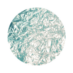 Round background with blue crumpled foil texture isolated on white