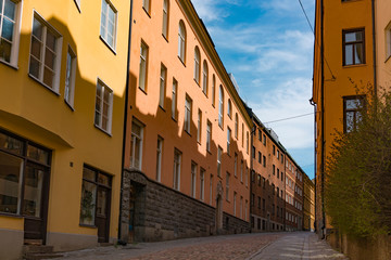 Fototapeta na wymiar Colorful houses in Stockholm, Sweden