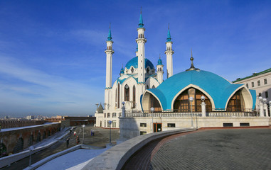 Kazan, Russia, December 6, 2018. Kul Sharif Mosque in the Kazan Kremlin in winter