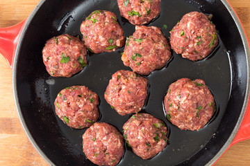 Frying meatballs from above