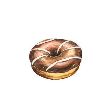 Donut watercolor illustrations isolated on white background.