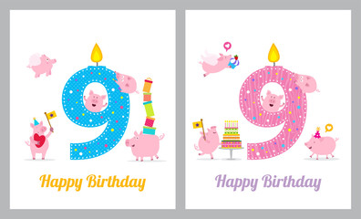 Birthday card with cute pig