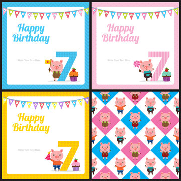 Birthday card with cute pig