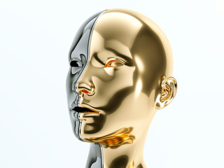 black and gold human head separated by line as symbol of balance