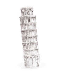 Illustration drawing pencil sketching structure Leaning Tower of Pisa Italy, hand drawn, sketch isolated on white. Watercolor chinese historical showplace for print, souvenirs, postcards, t-shirts