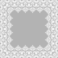 Classic square white frame with arabesques and orient elements. Abstract ornament with place for text. Vintage pattern