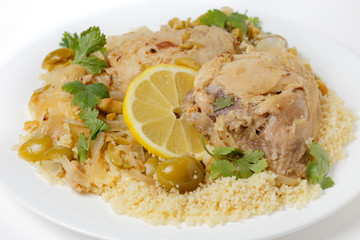 Citrus chicken with olives and couscous