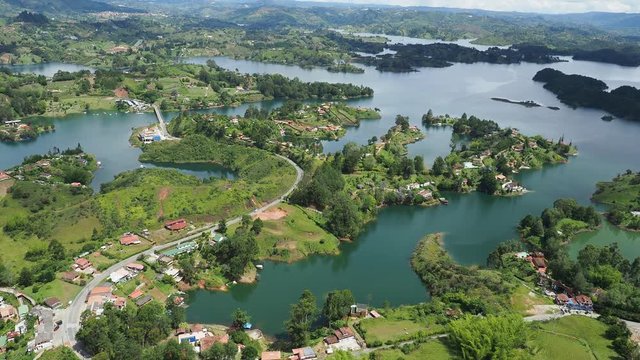 Embalse del Penol, elevated view from El Penon de Guatape, Rock of Guatape, Antioquia Department, Colombia