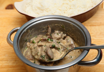 Beef stroganoff and rice horizontal