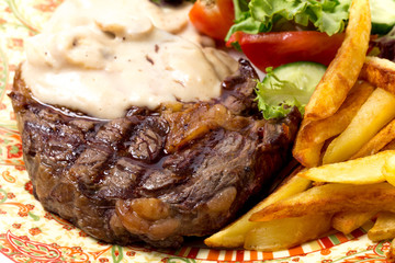 Grilled steak dinner closeup
