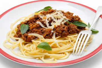 Spaghetti bolognese with fork