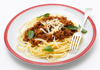 Spaghetti bolognese side view