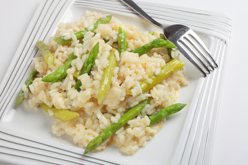 Asparagus risotto with fork