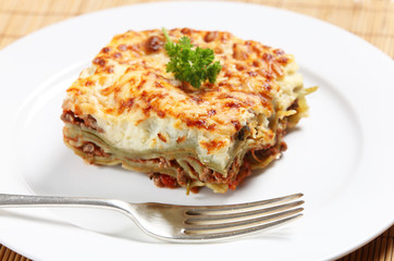 Homemade lasagna side view