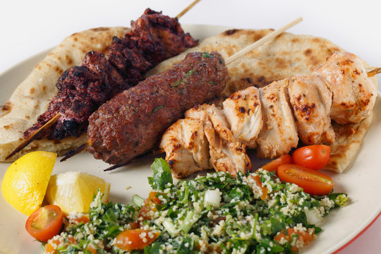 Arab style barbecue meal with tabouleh