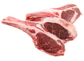 Three lamb rib chops isolated