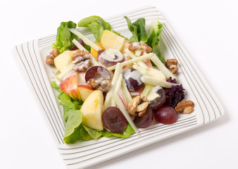 Waldorf salad over white high angle