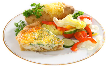 Plate of Quiche with baked potato