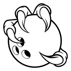 Eagle, bird or monster claw or talons holding a bowling ball. Sports graphic.