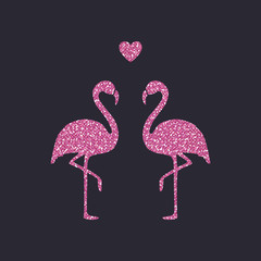 Pink Glitter Flamingo. Vector