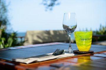 Wine glasses on table in restaurant