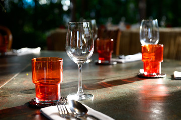 Wine glasses on table in restaurant