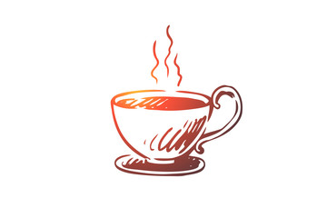 Cup, coffee, cappuccino, hot, americano concept. Hand drawn isolated vector.