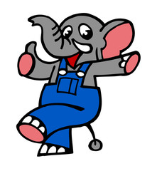 Obraz premium elephant with blue overalls with thumb up mascot