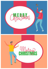 Men Holiday Party and Christmas Postcard Vector