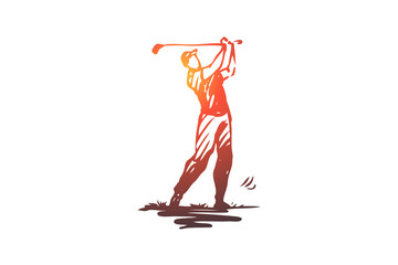 Golf, golfing, play, game, equipment concept. Hand drawn isolated vector.