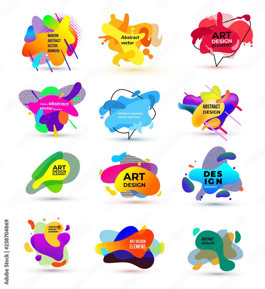 Poster set of modern abstract banners. geometric shapes of different colors outline in memphis design style