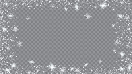 Falling snow background. Holiday illustration for christmas card. Bbright, White, Shimmer, Glowing, Scatter, Falling on a Transparent background.