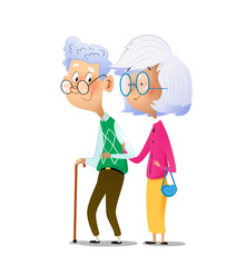 Cartoon couple grandparents are standing next to each other