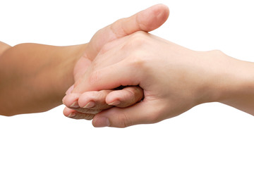 Close-up Gesture by hand, Handshake to help. with clipping path.