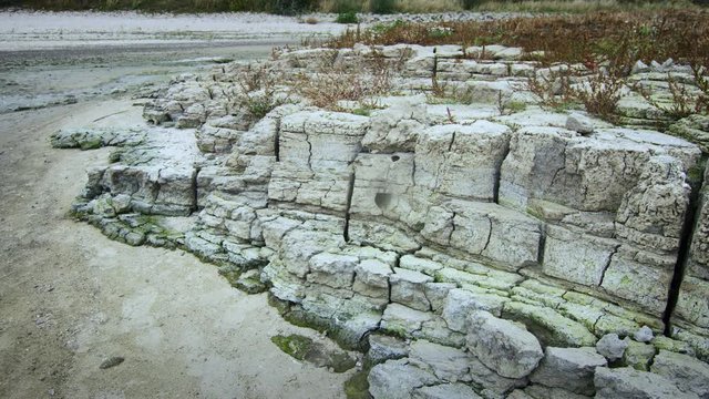 Sediments revealed due to historical low water level in river Rhine Netherlands