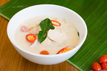Thai Curry Coconut Milk Soup with chicken (Tom Kha Gai), Thai food.