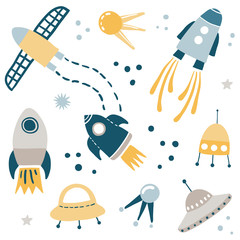 Cute Kids Space Vector Illustration Design Set