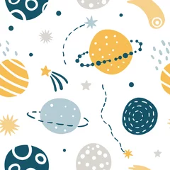 Printed kitchen splashbacks Cosmos Cute Kids Space Vector Seamless Pattern