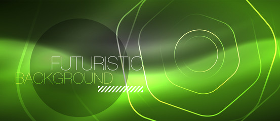 Black and glowing color lines neon design, magin techno template background