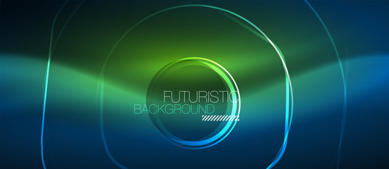 Neon glowing lines, magic energy space blue light concept, abstract background wallpaper design