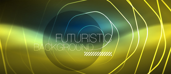 Neon glowing lines, magic energy space blue light concept, abstract background wallpaper design