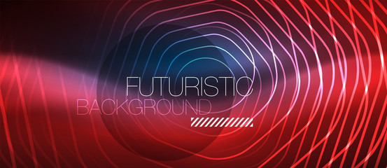 Neon glowing lines, magic energy space blue light concept, abstract background wallpaper design