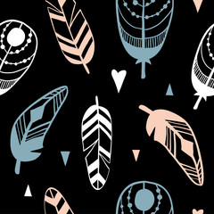 Hand drawn pattern with abstract feathers