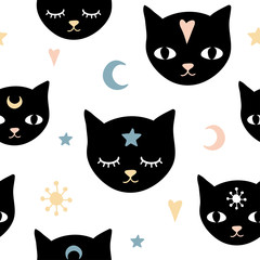 Witch's cat seamless pattern