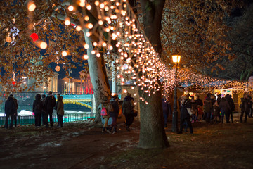 Budapest Hungary 2018: people ice skating at V&aacute;rosliget in Budapest 