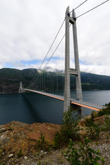 Hardanger bridge over Hardanger and Eid Fjords in Norway