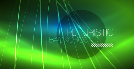 Neon glowing magic background, neon banner, night sky wallpaper. Magic light effect. Christmas abstract pattern.